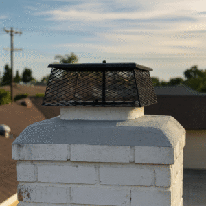 Chimney cap installation on residential home in Kansas to improve safety and ventilation